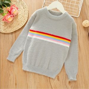 Toddler girl rounds neck, strip, rainbow grey sweater size 18-24 months